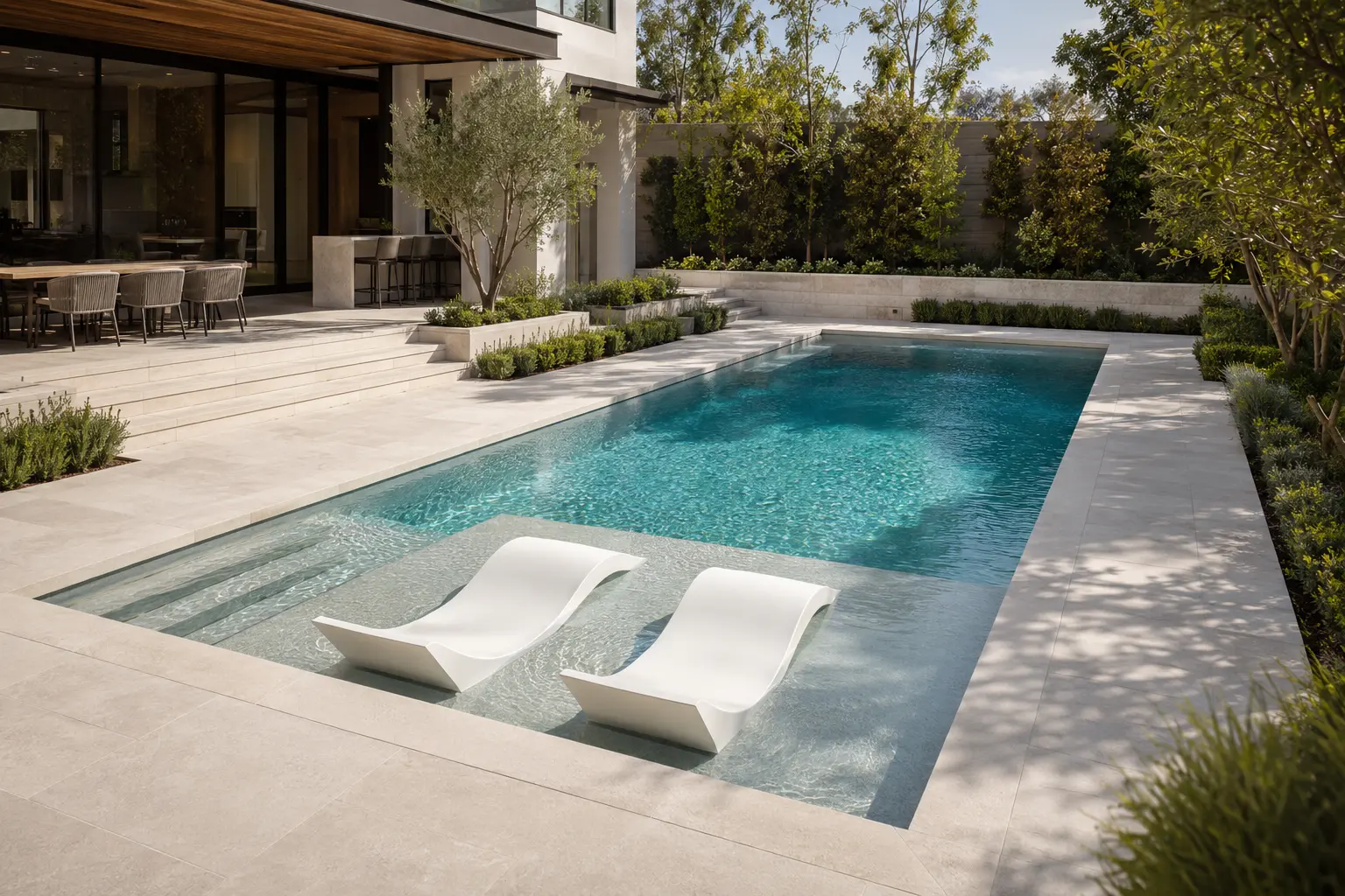 Luxury rectangular gunite pool with a tanning ledge